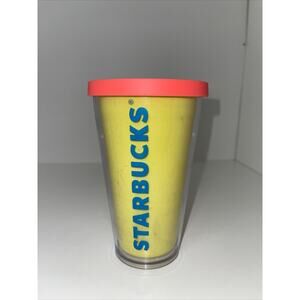 STARBUCKS Neon Yellow Coral Logo Summer Cold Cup Acrylic Tumbler 16 Oz No Straw